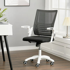 Haodirect Mesh Swivel Office Chair Computer Ergonomic Chair White Armrests Height Adjustable With Pulleys Office Furniture