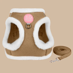 Winter Warm Chihuahua Dog Harness with Fur Walking Pet Harnesses and Leash Set for Small Dogs Puppy Yorkies mascotas Accessories Pet Shop
