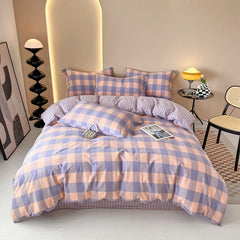 Pure Cotton Japanese Style Duvet Cover With Plaid Print  King Four Seasons Universal Bedding Cover Comfortable and Skin-friendly