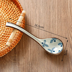 Soup Spoons Japanese Ceramic Kitchen Tableware Creative Retro Long-Handled Bone China Eating Scoop Dinnerware Stirring Teaspoon Kitchen Tools, Cooking Utensils