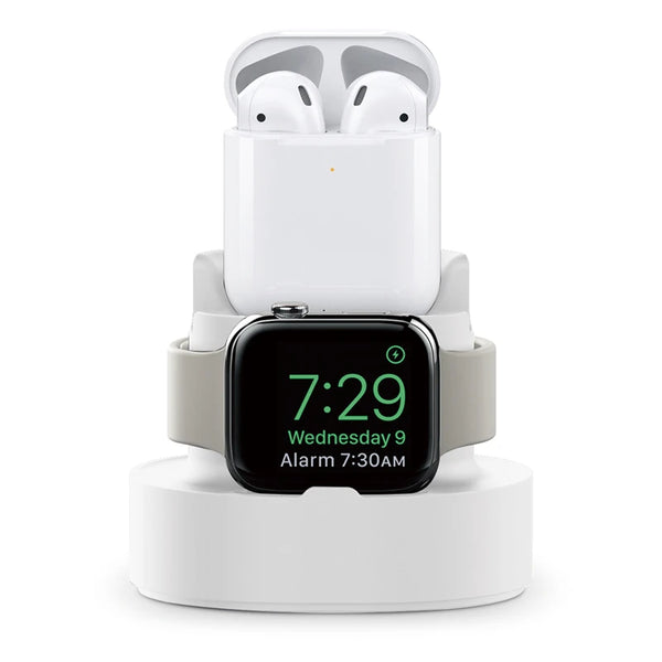 New Upgraded 2-in-1 Silicone Stand for Apple Watch iphone for Airpods Charging Base for iwatch Night Dock for IPhone14 15Pro Max