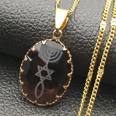 Menorah Star David Jewish Magen Judaica Hebrew Glass Necklace for Women Men Stainless Steel Israel Faith Lamp Hanukkah Jewelry