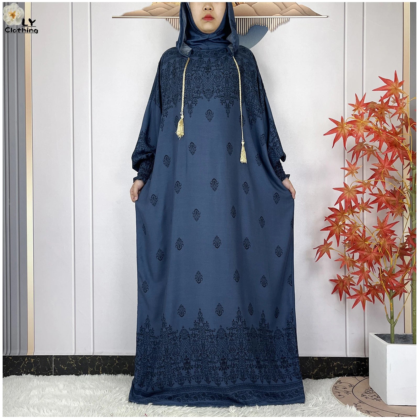 2025 Women Long Sleeves Dress Cotton Ramadan Abaya with Two Hats Muslim Women's Kaftan Dress Dubai Turkey Islam Prayer Clothing