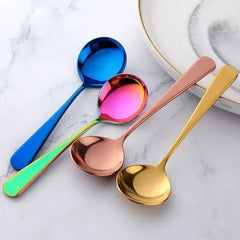 6/8/11Pcs Stainless Steel Soup Spoons Round Dessert Spoon 11 Colors Spoons Set Ice Cream Scoop Spoon In Party Dinnerset Kitchen Tools, Cooking Utensils