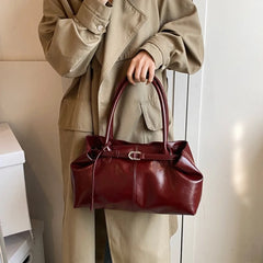 Large Capacity Oil PU Leather Shoulder & Tote Bag for Women