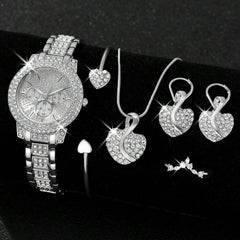 Women’s Gold Quartz Watch & Rhinestone Jewelry Set – Luxury Casual