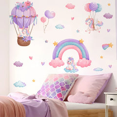 Rainbow Hot Air Balloon Unicorn Star Cloud Love Wall Decor Self-Adhesive Sticker for Girl's Bedroom Dormitory Decor