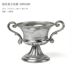 Vintage High Foot Iron Vase Classical Living Room Dry Flower Arrangement Accessories Creative Home Metal Flower Pot Decoration