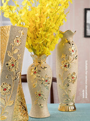 Modern Ceramic Flower Vase 48cm Large Floor Standing Golden Water-Filled European Style Living Room Decorative Flower Pot
