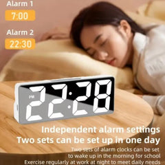 Voice Control Digital Alarm Clock Temperature Date 2 Alarm Snooze Night Mode Table Clock 12/24H USB Plug-in Always On LED Clock