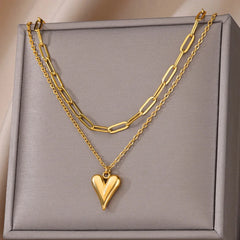 316L Stainless Steel Multilayer Heart Necklace Girls Goth Gold Color Clavicle Chain Charm Choker Jewelry Birthday Gift