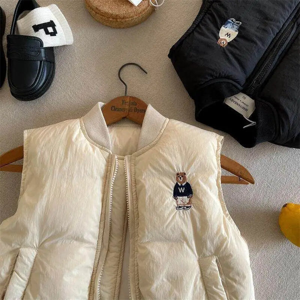 Children's Cotton Waistcoat Boys 2025 Winter Baseball Collar Vest Jacket Baby Keep Warm Sleeveless Jacket Girls Embroidery Top