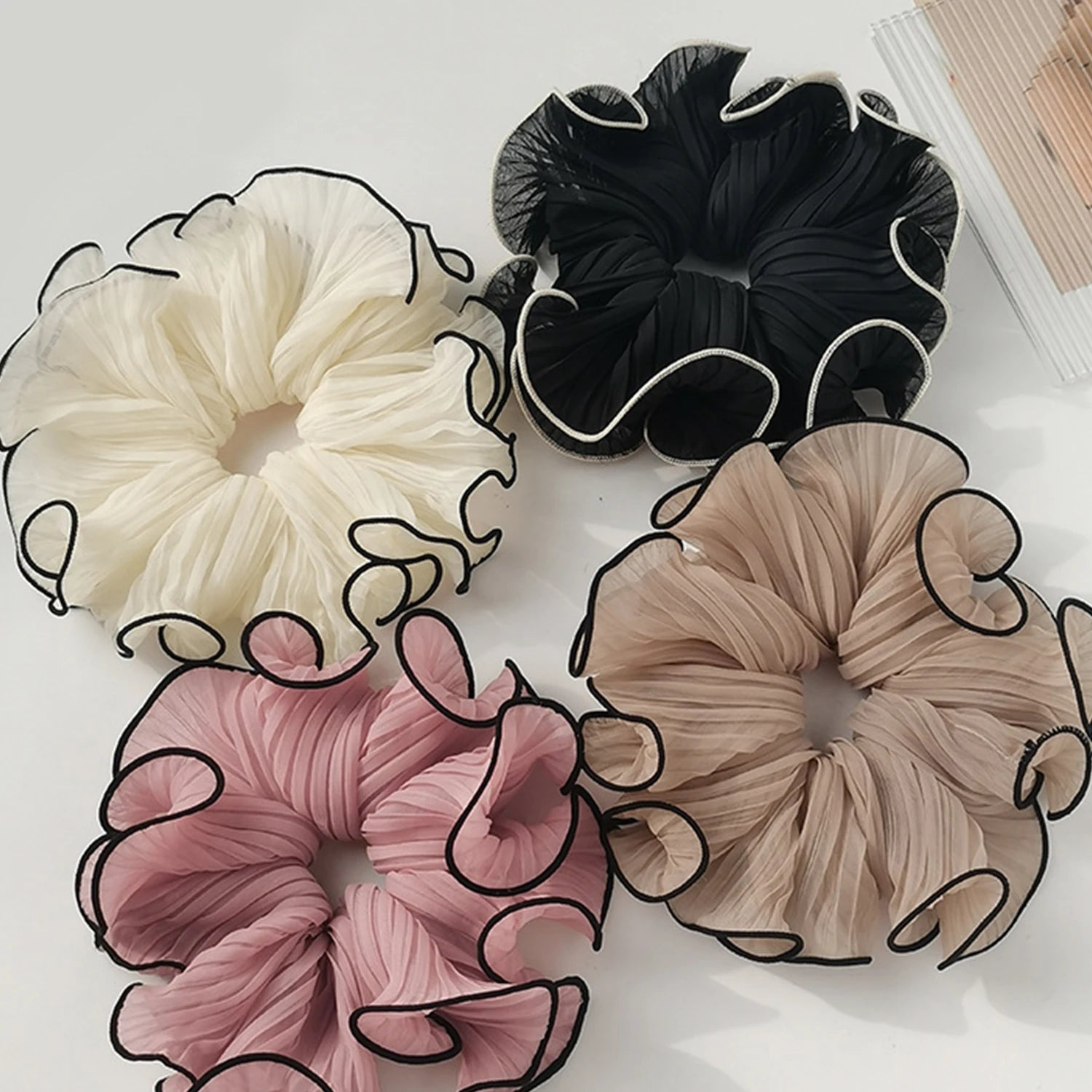 Korean Big Scrunchies – Pink & White Hair Bands for Women