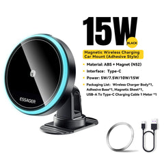 Essager 15W Magnetic Wireless Car Phone Holder Adjustable 360 Degrees Car Charger For IPhone15 14 13 Pro Samsung Universal Phone