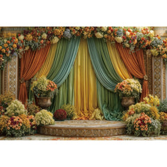 Happy Diwali Photography Backdrop Marigold Flower Curtain Puja Ganpati Pooja Traditional Wedding Birthday Party Photo Background