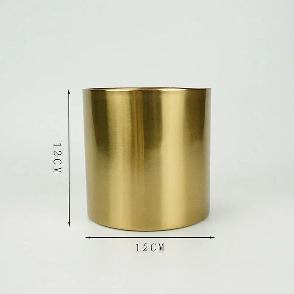 Gold-plated Brass Cylinder Vase Artificial Flowers Decorative Flower Arrangement Desk Decoration Minimalism Metal Floral Vases Home Decor