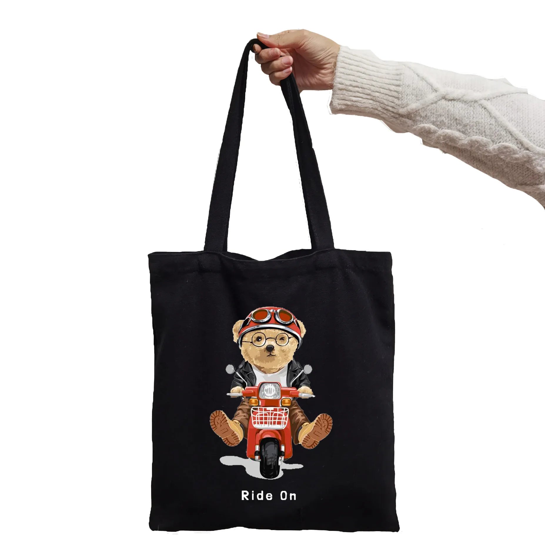 Black White Bear Print Shopper Tote for Women