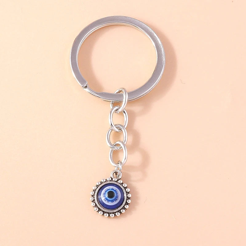 Aihua Lucky Eye Alloy Fatima Hand Keychain Heart Glass Bead Blue Turkish Evil Eye Key Chain Car Keyring for Women Men Jewelry