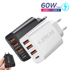 USB Type C Charger 60W PD Fast Charging Phone Charger QC3.0 Wall Power Adapter Travel Charger for iPhone Xiaomi Samsung Huawei