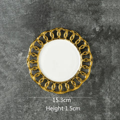 Gold Plated Hollow Out Ceramic Plate Steak Plate Dessert Snack Plate Fruit Salad Plates Service Plates Restaurant Tableware