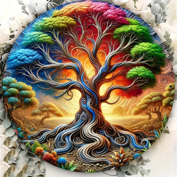 1 piece, 2D, retro tree of life mandala wood wall art, round wooden signboard, no power supply very suitable for room decoration