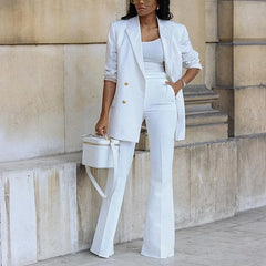Women’s Solid Color Casual 2-Piece Wide-Leg Pants Set