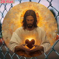 The circular wall art of the Sacred Heart of Jesus - 2D diameter planar surface religious decoration, indoor/outdoor decoration