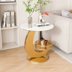 Luxury Side Table Modern Round Coffee Table for Living Room Furniture & Balcony Multifunctional Couchside Drink Table with Geometric Base