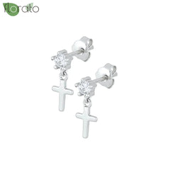 925 Sterling Silver Needle Fashion Cross Pendant Hoop Earrings for Women Vintage Gold Color Small Earrings Luxury Jewelry Gifts