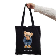 Black White Bear Print Shopper Tote for Women