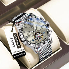 POEDAGAR Top Luxury Men Watch Automatic Date Week Man Wristwatch Hollow Tourbillon Mechanical Stainless Steel Men's Watches Male
