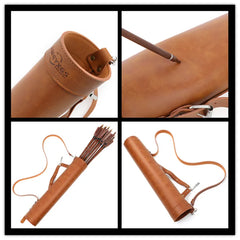 1 pc Archery Quiver Faux Leather Arrow Holder Bow and Arrow Case Pockets Hunting Arrow Tube for Outdoor Hunting Shooting