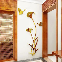 DIY Butterfly Lily Flower Wall Decal Acrylic Mirror Flower Wall Sticker Murals for Living Room Bedroom TV Background Home Decor