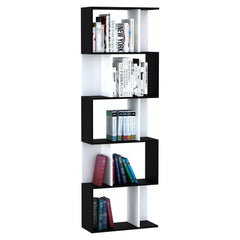 HOMCOM 5-tier Bookcase Storage Display Shelving S Shape design Unit Black Office Furniture