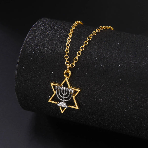 LIKGREAT Star Of David Necklace Menorah Candles Hebrew Jewish Jewelry Israel Faith Lamp Hanukkah Pendant Necklace Amulet Gift