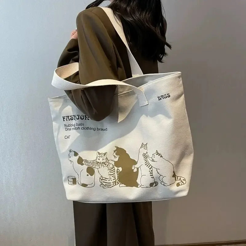 Women Canvas Tote Bag Large Capacity Cute Gifts Zipper Closure Shoulder Bag For Work Office Daily Shopping