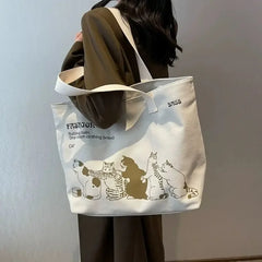 Women Canvas Tote Bag Large Capacity Cute Gifts Zipper Closure Shoulder Bag For Work Office Daily Shopping