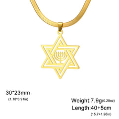 Jeshayuan Hebrew Chai Jewish Menorah Hanukkah Necklace for Women Star of David Stainless Steel Necklaces Amulet Jewelry Gift