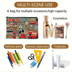 UK Landmark Print Makeup Bag – Multifunctional Zipper Pouch