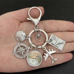 New ideas Earth plane keychain pendant earth compass personality memorial key ring gift for travel lovers