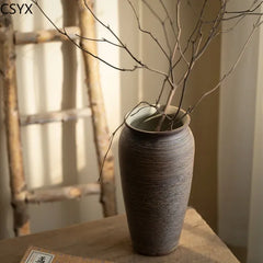 Vintage Chinese Zen Handcrafted Ceramic Pottery Vase, Rustic Living Room Floral Decor, Ideal for Room & Chambre