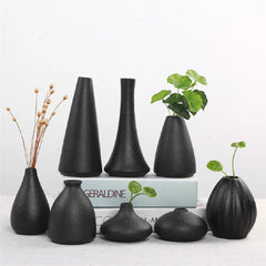 Ceramic vase, small flower vase, minimalist black ceramic living room decor, Japanese retro black dried flower planter