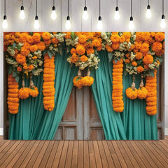 Indian Marigold Curtain Photography Background Puja Ganpati Pooja Traditional Wedding Birthday Party Home Decor Photo Backdrop