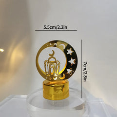 Creative Eid Mubarak Candle Lamp Islamic Ramadan Crescent Moon and Star Night Light Muslim Party Decor Eid Party Supplies