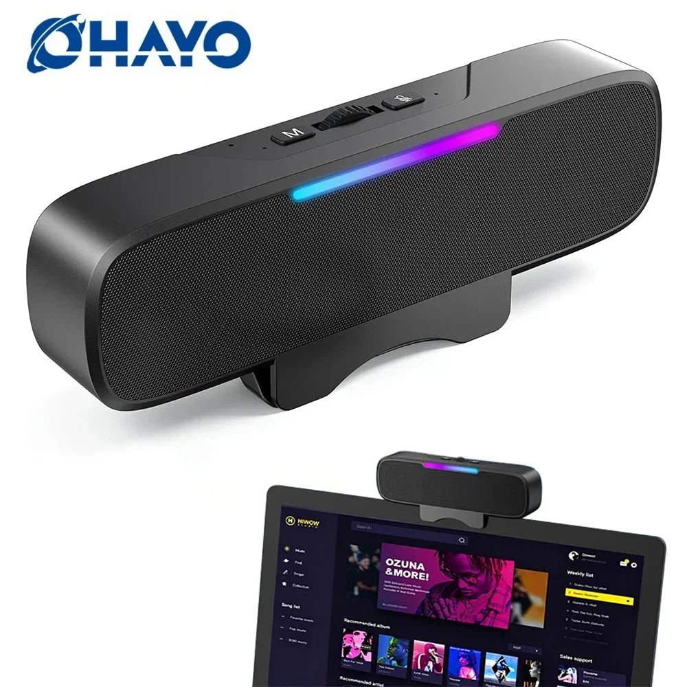 USB & Bluetooth Speaker Bar for PC USB Powered with Speakerphone and Bluetooth for Connection to Smartphones, Clamps to Monitors