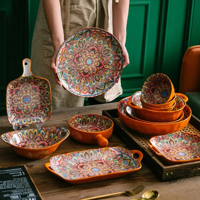 Vintage Underglaze Color High-end Rice Bowl Soup Bowl Large Capacity Household Nordic Dishes Home Kitchen Utensils