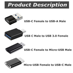 8pcs USB to USB C Adapter, USB Type C Female to USB Adapter, Micro USB to USB C Female Male Converter Connector, for Laptop Car