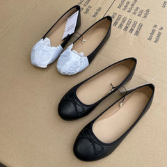 2026 Spring Elegant Bowknot Ballet Flats Classic Shoe Round Toe Comfort Slip-On Women Fashion Loafers Leather Mules Flat Shoes