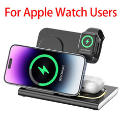 Foldable 3 In 1 Wireless Charger Stand Pad Desktop Fast Charging Station For iPhone 17 16 15 14 13 Samsung Apple Watch Airpods