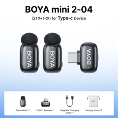 BOYA Mini 2 Wireless Lavalier Microphone AI Noise Reduction Mini Mic for iPhone 6-14/15-17 USB-C Android Phone Video Recording